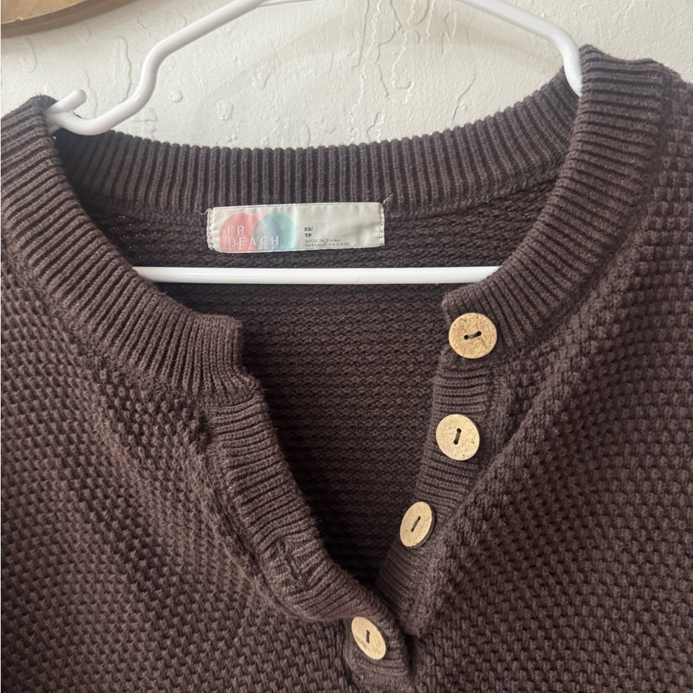 Free People Beach Hailee Womens Sweater XSmall Brown Textured Pullover - Picture 3 of 5